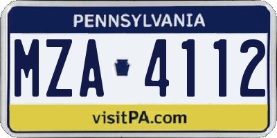 PA license plate MZA4112