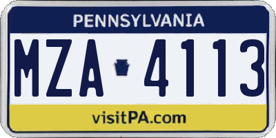 PA license plate MZA4113