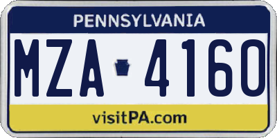 PA license plate MZA4160