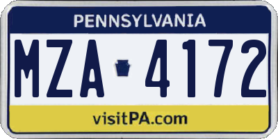 PA license plate MZA4172