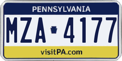 PA license plate MZA4177