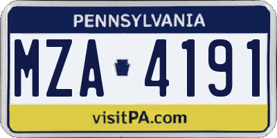 PA license plate MZA4191