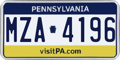 PA license plate MZA4196