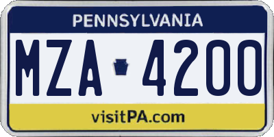 PA license plate MZA4200