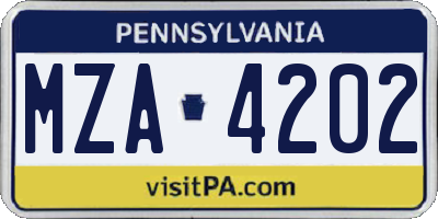 PA license plate MZA4202