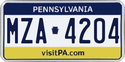 PA license plate MZA4204