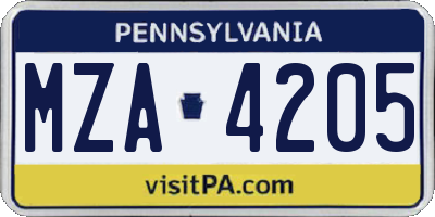 PA license plate MZA4205