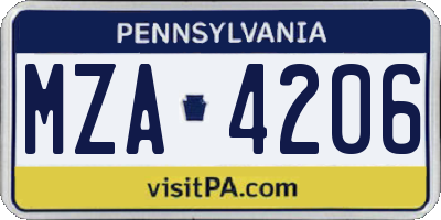 PA license plate MZA4206