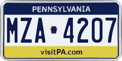 PA license plate MZA4207