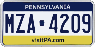 PA license plate MZA4209