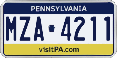 PA license plate MZA4211