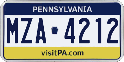 PA license plate MZA4212