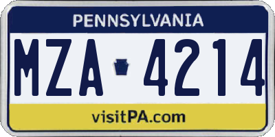 PA license plate MZA4214