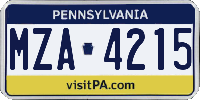 PA license plate MZA4215