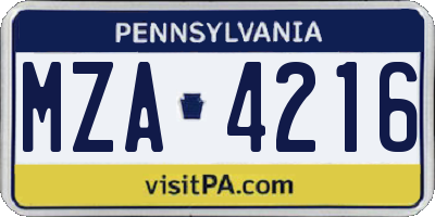 PA license plate MZA4216