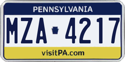 PA license plate MZA4217