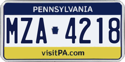 PA license plate MZA4218