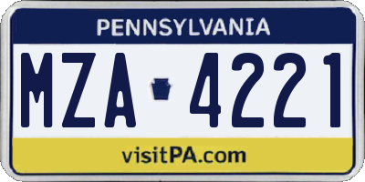 PA license plate MZA4221