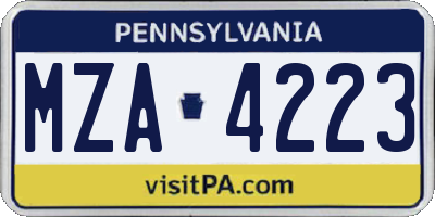 PA license plate MZA4223