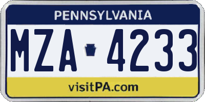 PA license plate MZA4233