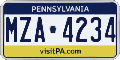 PA license plate MZA4234