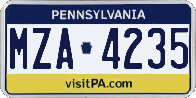 PA license plate MZA4235