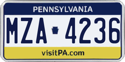 PA license plate MZA4236