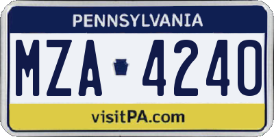 PA license plate MZA4240