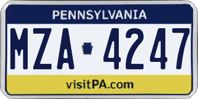 PA license plate MZA4247
