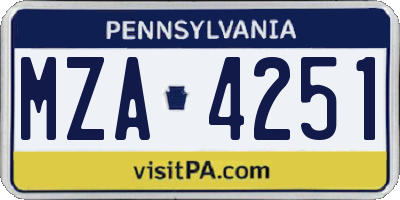 PA license plate MZA4251