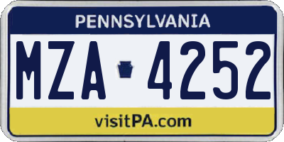 PA license plate MZA4252