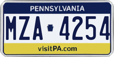PA license plate MZA4254