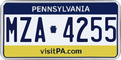 PA license plate MZA4255