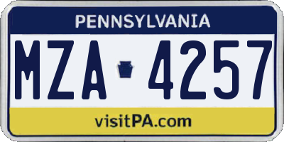 PA license plate MZA4257