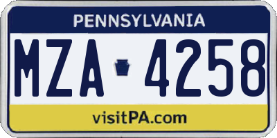 PA license plate MZA4258