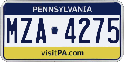 PA license plate MZA4275
