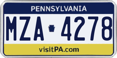 PA license plate MZA4278