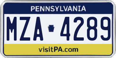 PA license plate MZA4289