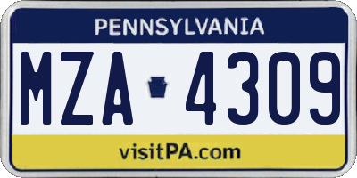 PA license plate MZA4309
