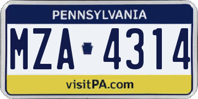 PA license plate MZA4314