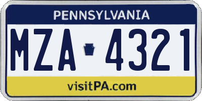 PA license plate MZA4321