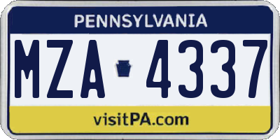 PA license plate MZA4337