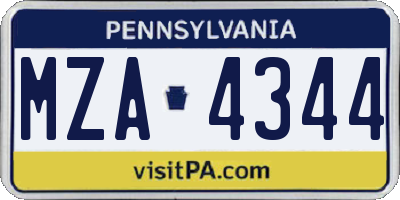 PA license plate MZA4344