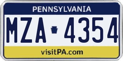 PA license plate MZA4354