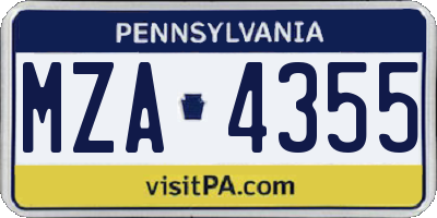 PA license plate MZA4355
