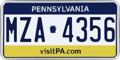 PA license plate MZA4356
