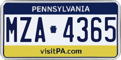 PA license plate MZA4365