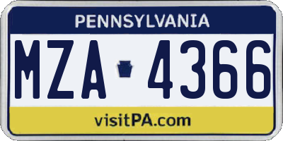 PA license plate MZA4366
