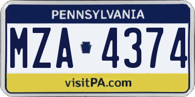 PA license plate MZA4374