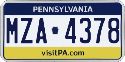 PA license plate MZA4378